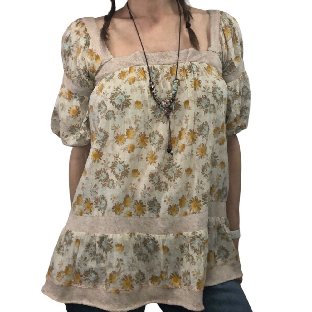 Thursday Island Cotton Blouse Top Women Small Floral Cottage Prairie Boho Fairy